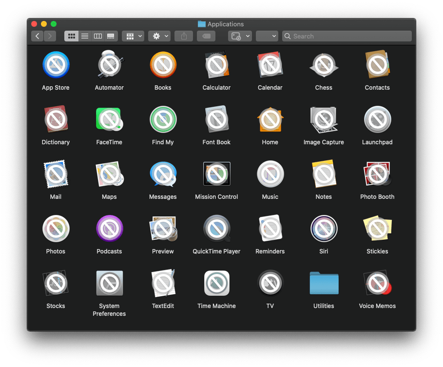 Screenshot of Applications directory in Finder